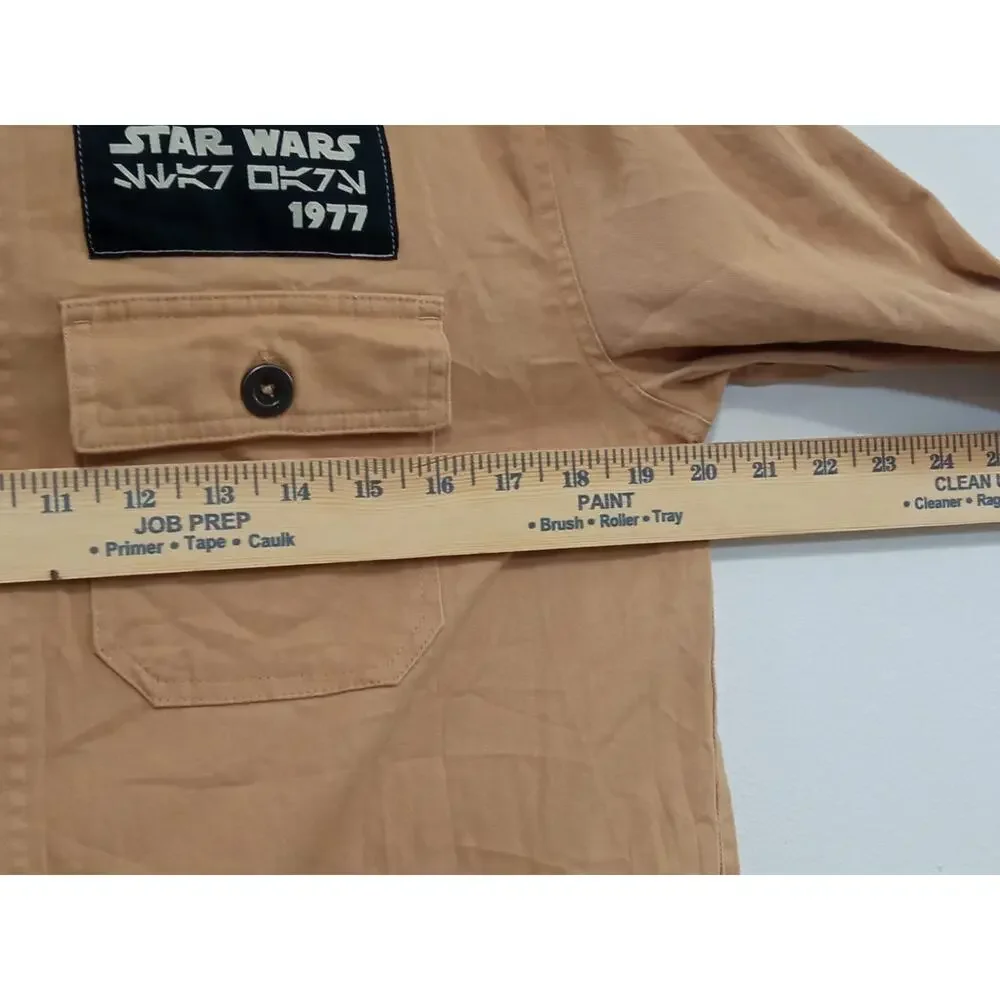 Disney Parks Star Wars Mens Brown 1977 Patch Rebal Button Up Long Sleeve Size XS - Picture 5 of 10